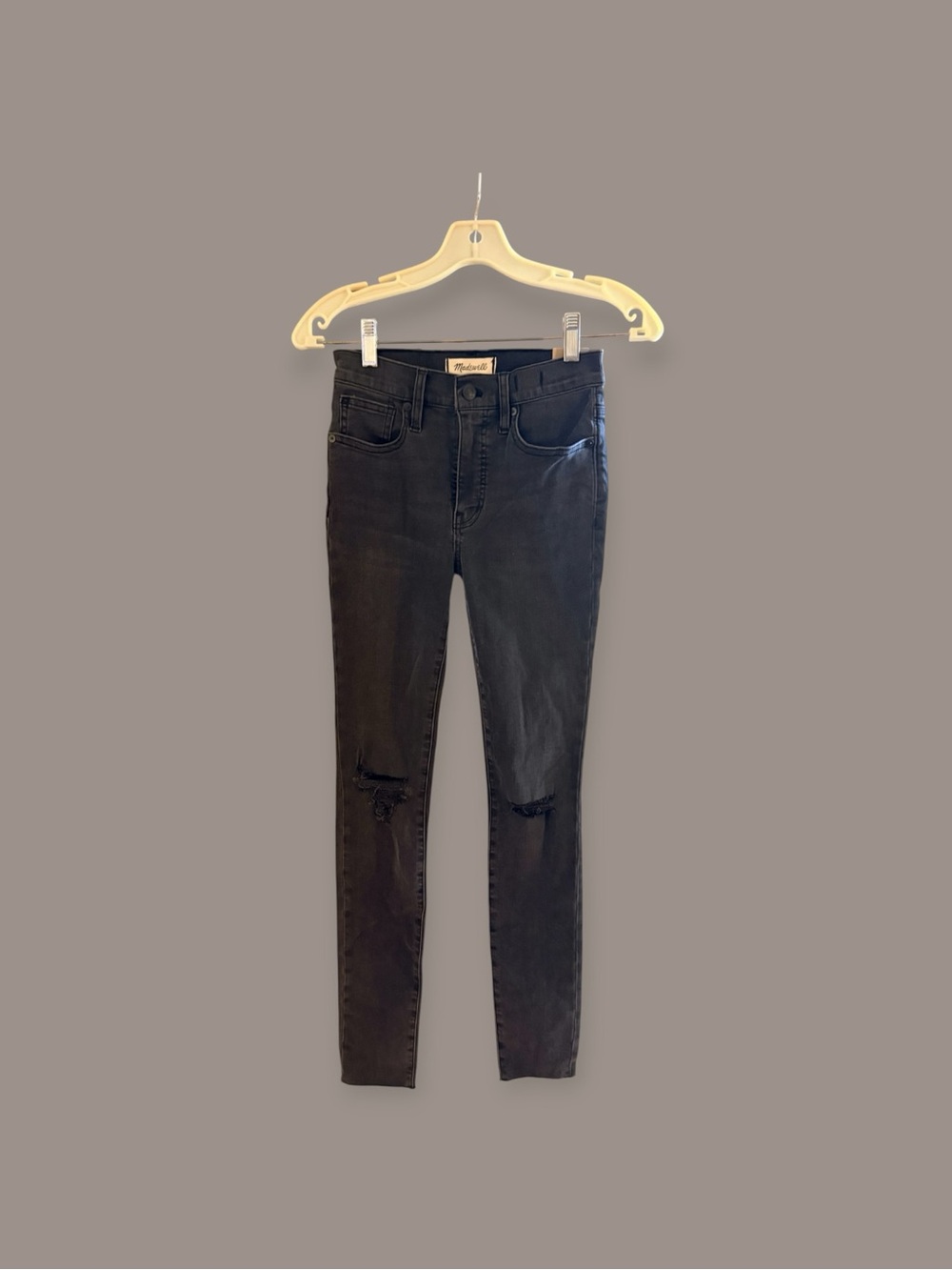 Madewell Black Skinny Jeans with Knee Rips